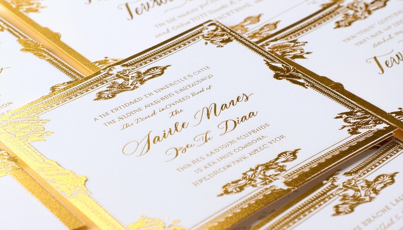 Luxury hot foil printed invitations by The Gilded Press