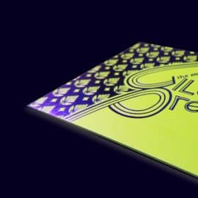 Metallic Purple Foil on duplexed Gmund Arsenic Card.