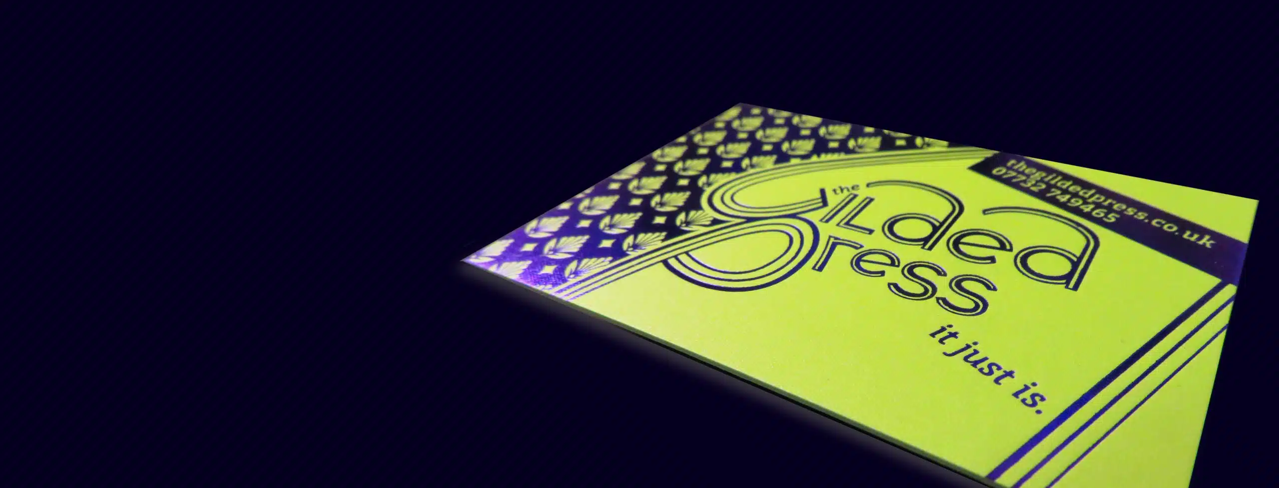 Metallic Purple Foil on duplexed Gmund Arsenic Card.