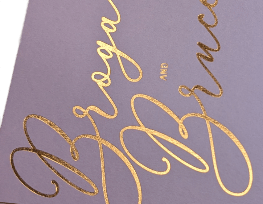 Copper foil Invitation on coloured card.