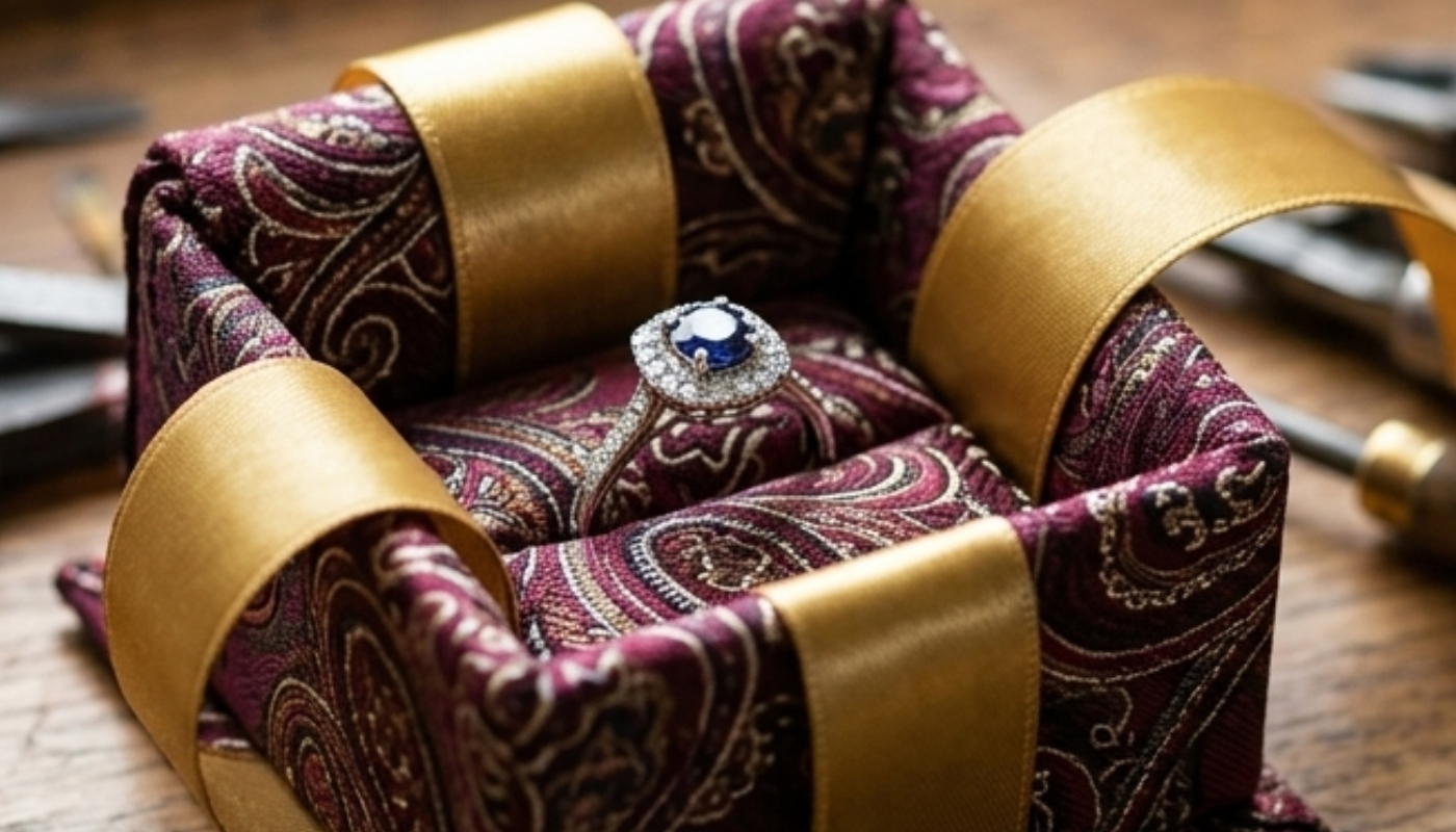 ring in fabric box Ring presented in a fabric-lined jewellery box