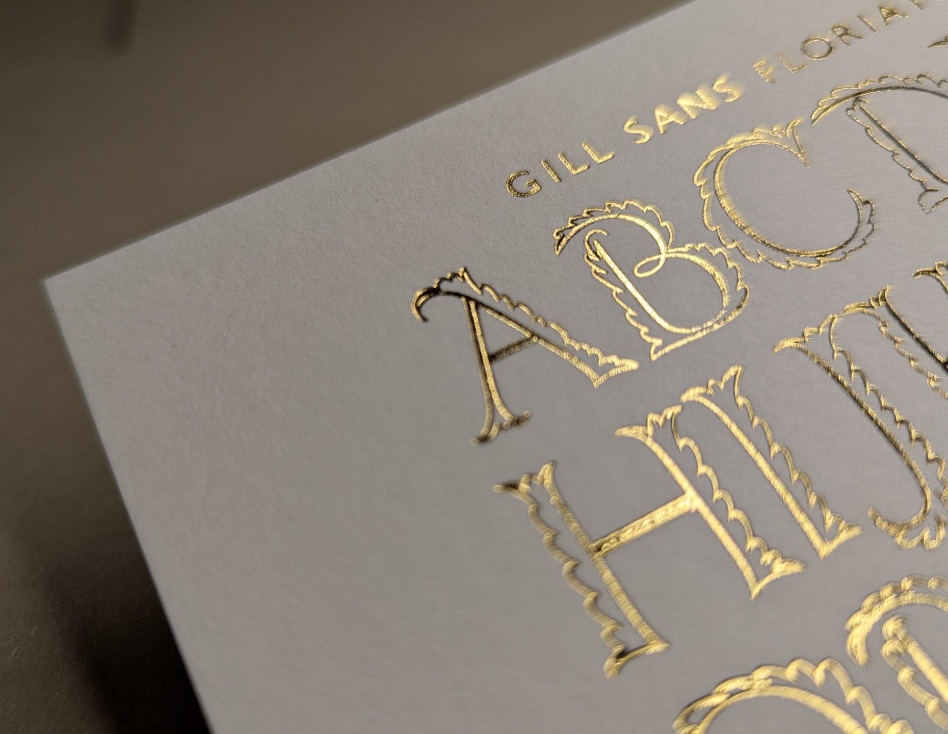 Gold Foil Printing on white cotton card